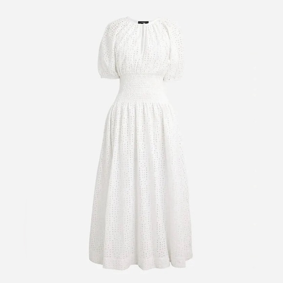 J. CREW Provence Smocked-Waist Midi Dress in Eyelet Size: Medium - Picture 2 of 11